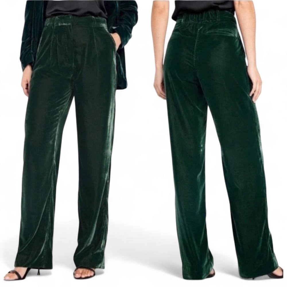 Old Navy Taylor Wide Leg Emerald Green Velvet Trouser Pants Wmn L Holiday Party
